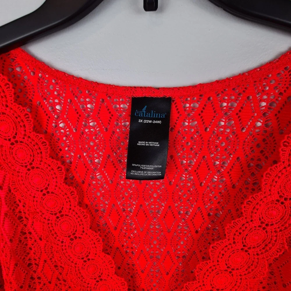 Catalina Women 3X Neon Pink Crochet Lace V-Neck Swim Coverup Kimono CTP37904